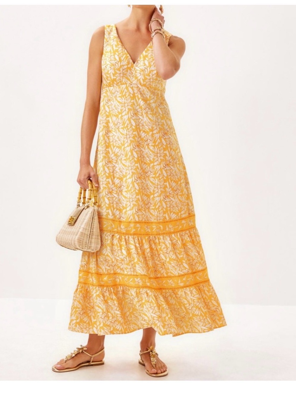 Lilly Pulitzer Yellow and White Floral V-Neck Maxi Dress,NWT
